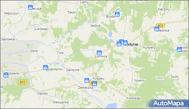 mapa Łomnica gmina Wodynie, Łomnica gmina Wodynie na mapie Targeo