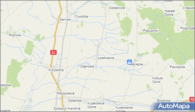 mapa Łowkowice gmina Kluczbork, Łowkowice gmina Kluczbork na mapie Targeo