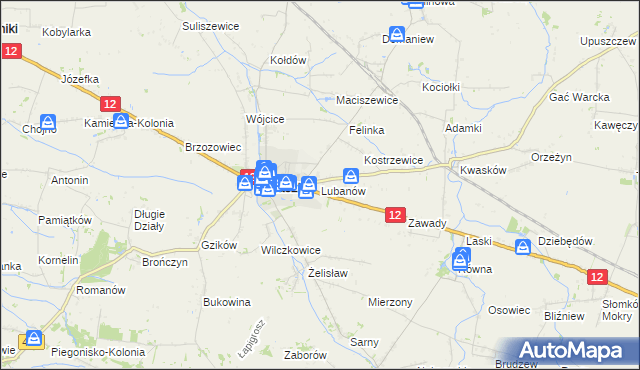 mapa Lubanów gmina Błaszki, Lubanów gmina Błaszki na mapie Targeo