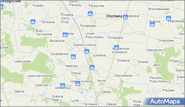 mapa Łubianka gmina Olszówka, Łubianka gmina Olszówka na mapie Targeo