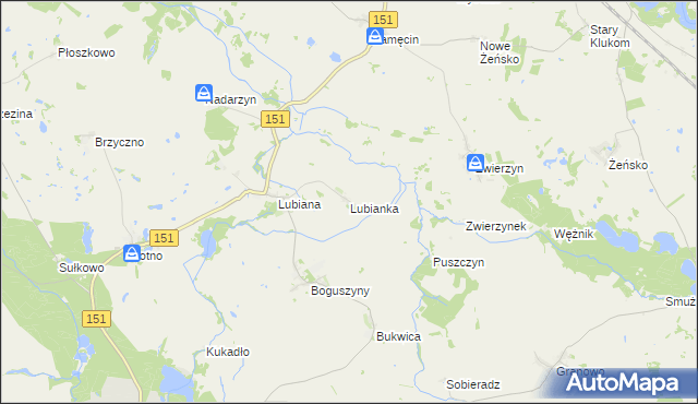 mapa Lubianka gmina Pełczyce, Lubianka gmina Pełczyce na mapie Targeo