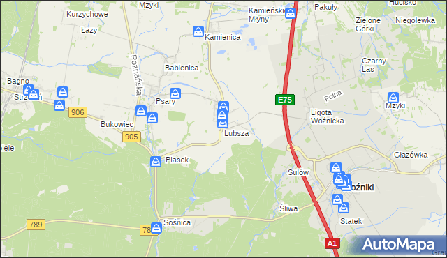 mapa Lubsza gmina Woźniki, Lubsza gmina Woźniki na mapie Targeo