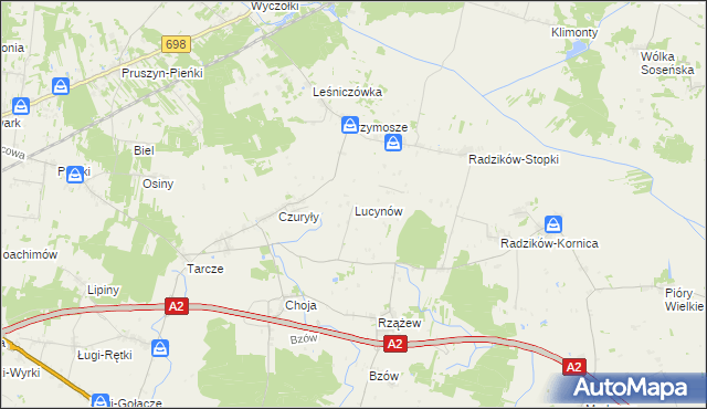 mapa Lucynów gmina Zbuczyn, Lucynów gmina Zbuczyn na mapie Targeo