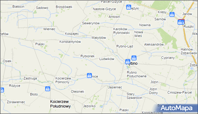 mapa Ludwików gmina Rybno, Ludwików gmina Rybno na mapie Targeo