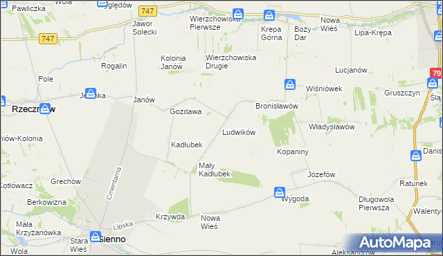 mapa Ludwików gmina Sienno, Ludwików gmina Sienno na mapie Targeo
