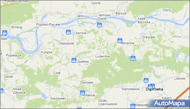 mapa Ludwinów gmina Dąbrówka, Ludwinów gmina Dąbrówka na mapie Targeo