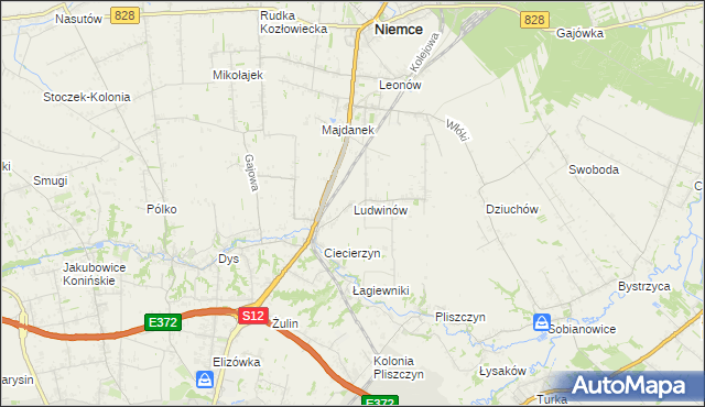 mapa Ludwinów gmina Niemce, Ludwinów gmina Niemce na mapie Targeo
