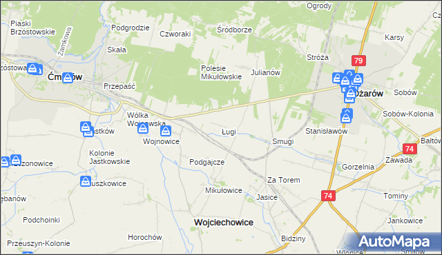 mapa Ługi gmina Wojciechowice, Ługi gmina Wojciechowice na mapie Targeo