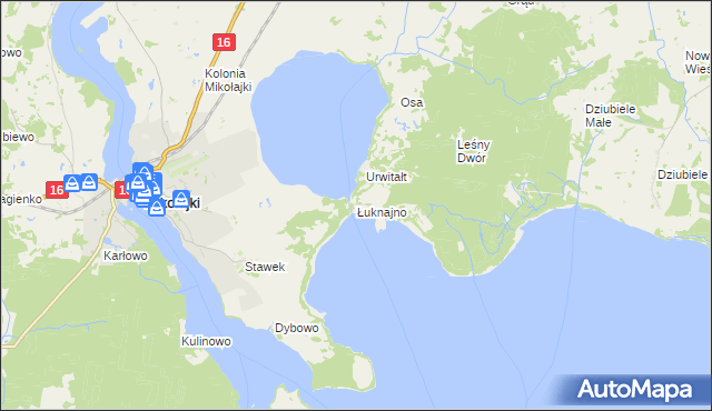 mapa Łuknajno, Łuknajno na mapie Targeo