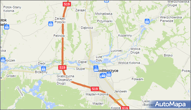 mapa Lute Doły, Lute Doły na mapie Targeo