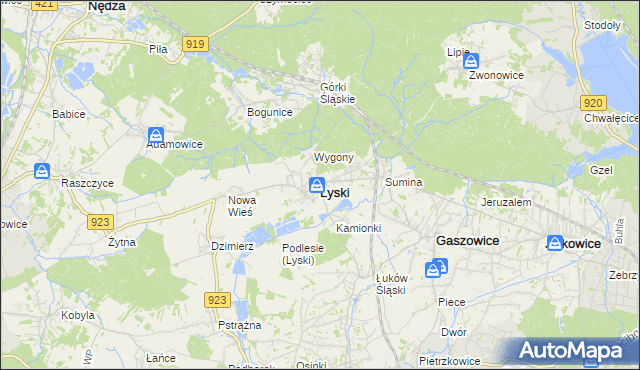 mapa Lyski powiat rybnicki, Lyski powiat rybnicki na mapie Targeo