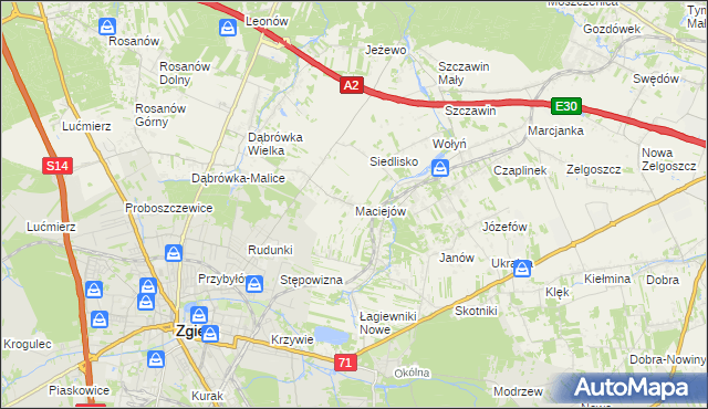 mapa Maciejów gmina Zgierz, Maciejów gmina Zgierz na mapie Targeo