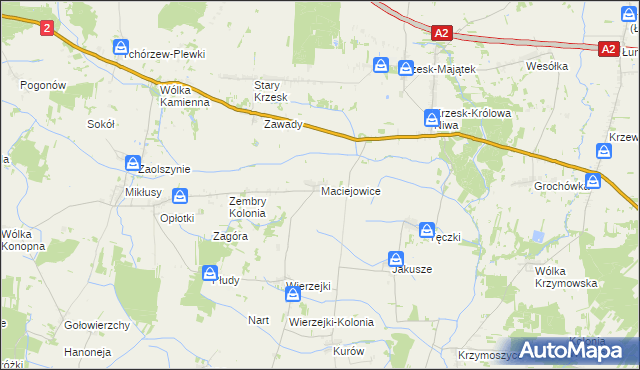 mapa Maciejowice gmina Zbuczyn, Maciejowice gmina Zbuczyn na mapie Targeo