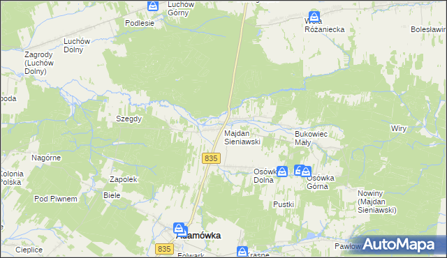 mapa Majdan Sieniawski, Majdan Sieniawski na mapie Targeo