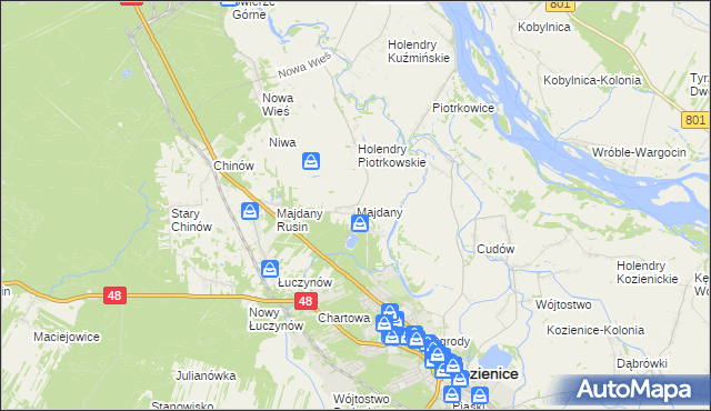 mapa Majdany gmina Kozienice, Majdany gmina Kozienice na mapie Targeo