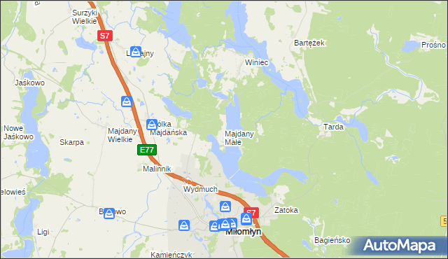 mapa Majdany Małe, Majdany Małe na mapie Targeo