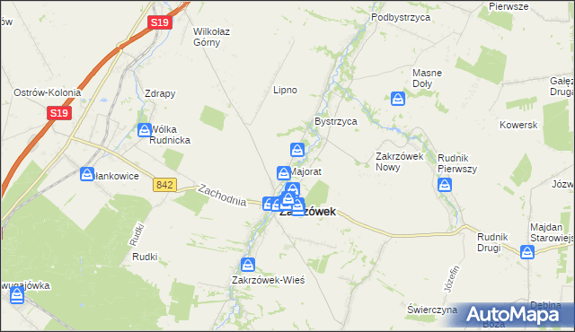 mapa Majorat gmina Zakrzówek, Majorat gmina Zakrzówek na mapie Targeo