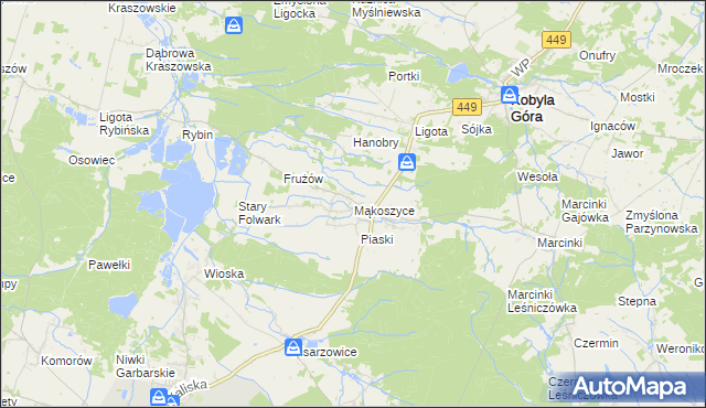 mapa Mąkoszyce gmina Kobyla Góra, Mąkoszyce gmina Kobyla Góra na mapie Targeo