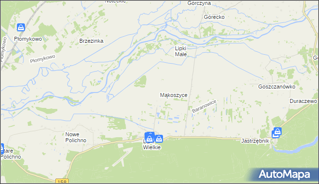 mapa Mąkoszyce gmina Santok, Mąkoszyce gmina Santok na mapie Targeo