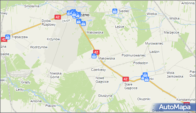 mapa Makowiska gmina Pajęczno, Makowiska gmina Pajęczno na mapie Targeo