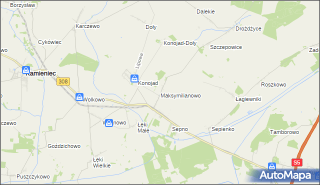 mapa Maksymilianowo gmina Kamieniec, Maksymilianowo gmina Kamieniec na mapie Targeo