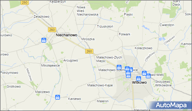 mapa Małachowo-Złych Miejsc, Małachowo-Złych Miejsc na mapie Targeo