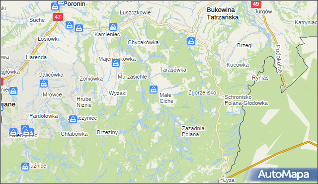 mapa Małe Ciche, Małe Ciche na mapie Targeo