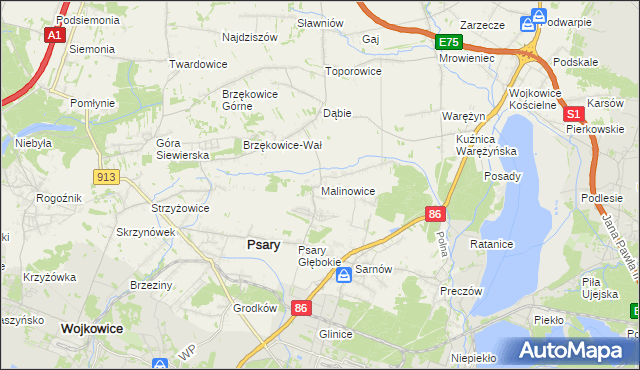 mapa Malinowice, Malinowice na mapie Targeo