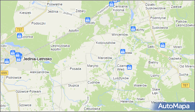 mapa Marcelów gmina Pionki, Marcelów gmina Pionki na mapie Targeo