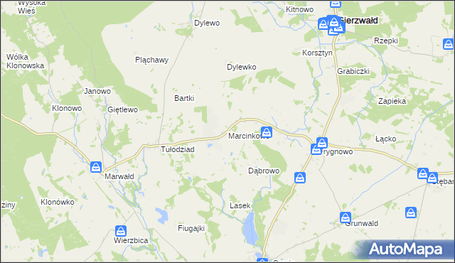 mapa Marcinkowo gmina Grunwald, Marcinkowo gmina Grunwald na mapie Targeo