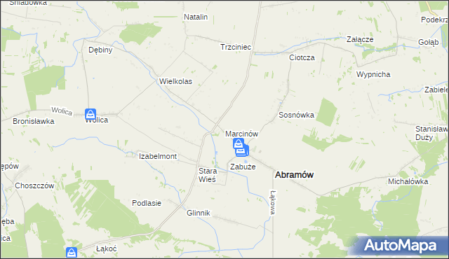 mapa Marcinów gmina Abramów, Marcinów gmina Abramów na mapie Targeo