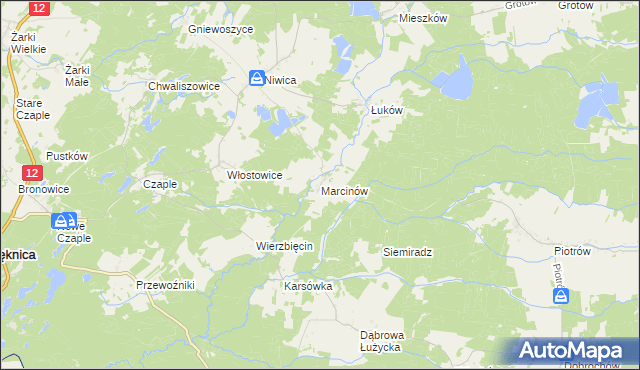 mapa Marcinów gmina Trzebiel, Marcinów gmina Trzebiel na mapie Targeo