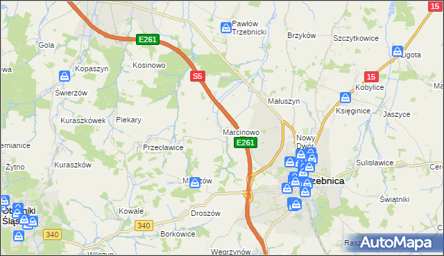 mapa Marcinowo gmina Trzebnica, Marcinowo gmina Trzebnica na mapie Targeo