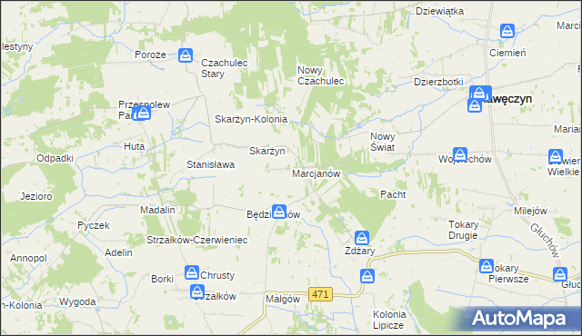 mapa Marcjanów gmina Kawęczyn, Marcjanów gmina Kawęczyn na mapie Targeo
