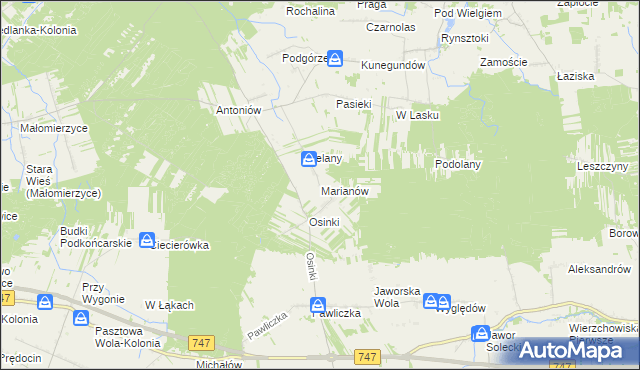 mapa Marianów gmina Rzeczniów, Marianów gmina Rzeczniów na mapie Targeo