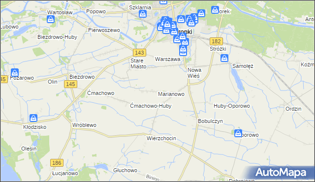 mapa Marianowo gmina Wronki, Marianowo gmina Wronki na mapie Targeo