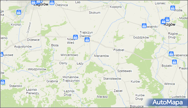 mapa Mariantów gmina Zagórów, Mariantów gmina Zagórów na mapie Targeo