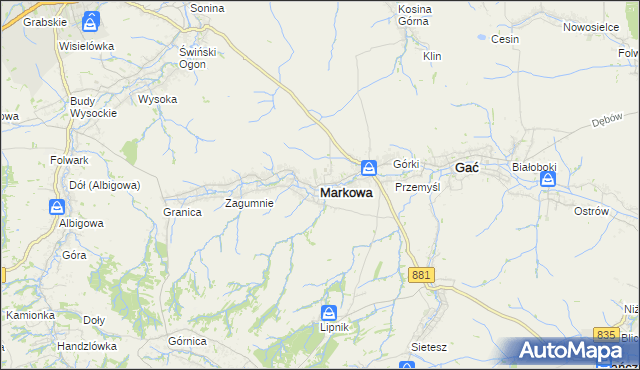 mapa Markowa, Markowa na mapie Targeo