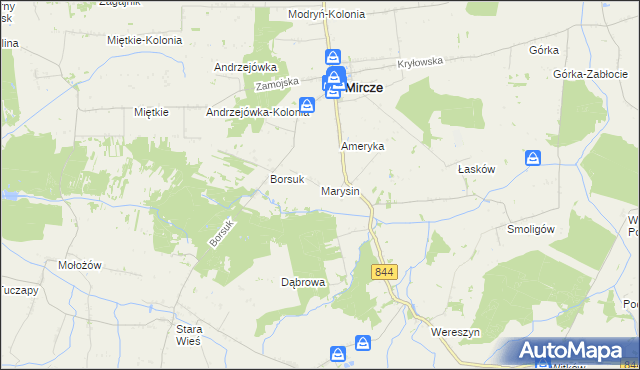 mapa Marysin gmina Mircze, Marysin gmina Mircze na mapie Targeo
