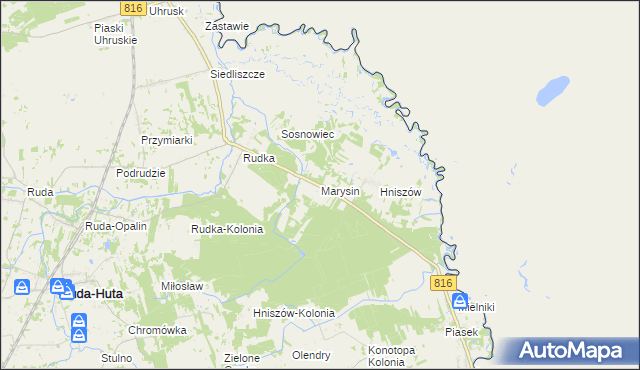 mapa Marysin gmina Ruda-Huta, Marysin gmina Ruda-Huta na mapie Targeo