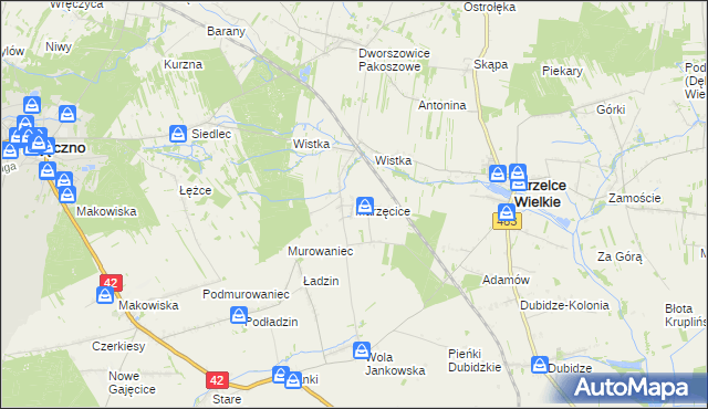 mapa Marzęcice gmina Strzelce Wielkie, Marzęcice gmina Strzelce Wielkie na mapie Targeo