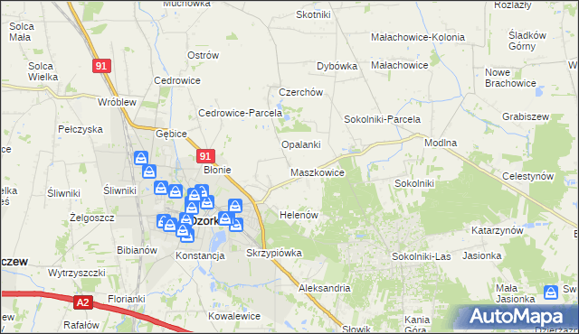 mapa Maszkowice gmina Ozorków, Maszkowice gmina Ozorków na mapie Targeo