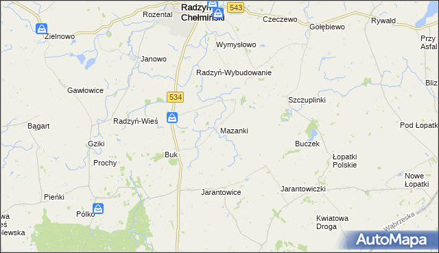 mapa Mazanki gmina Radzyń Chełmiński, Mazanki gmina Radzyń Chełmiński na mapie Targeo