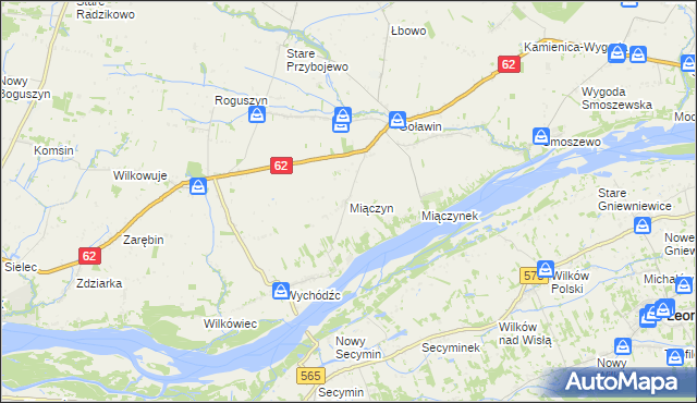 mapa Miączyn gmina Czerwińsk nad Wisłą, Miączyn gmina Czerwińsk nad Wisłą na mapie Targeo