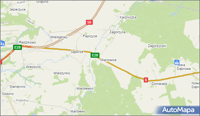 mapa Mianowice gmina Damnica, Mianowice gmina Damnica na mapie Targeo