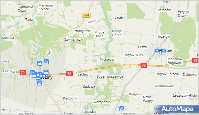 mapa Michałów gmina Brzeziny, Michałów gmina Brzeziny na mapie Targeo