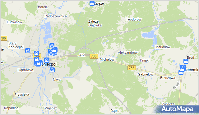 mapa Michałów gmina Koniecpol, Michałów gmina Koniecpol na mapie Targeo