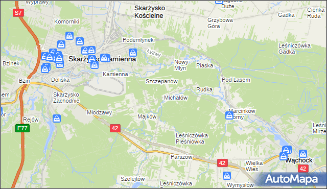 mapa Michałów gmina Skarżysko Kościelne, Michałów gmina Skarżysko Kościelne na mapie Targeo