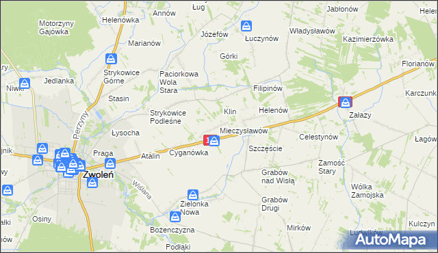 mapa Mieczysławów gmina Zwoleń, Mieczysławów gmina Zwoleń na mapie Targeo
