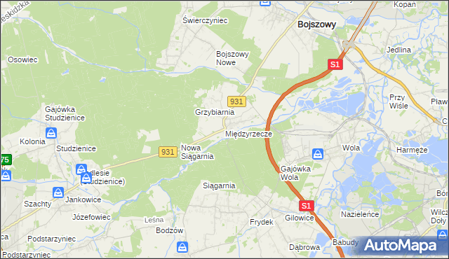 mapa Międzyrzecze gmina Bojszowy, Międzyrzecze gmina Bojszowy na mapie Targeo